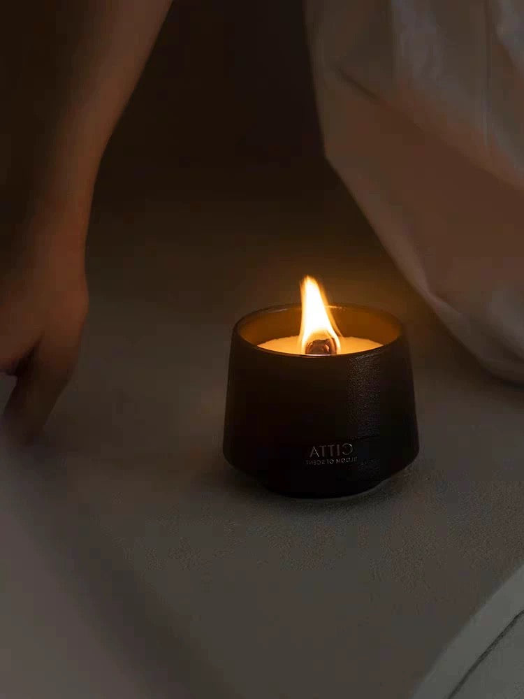 Black Candle With Wood Wicker Stick
