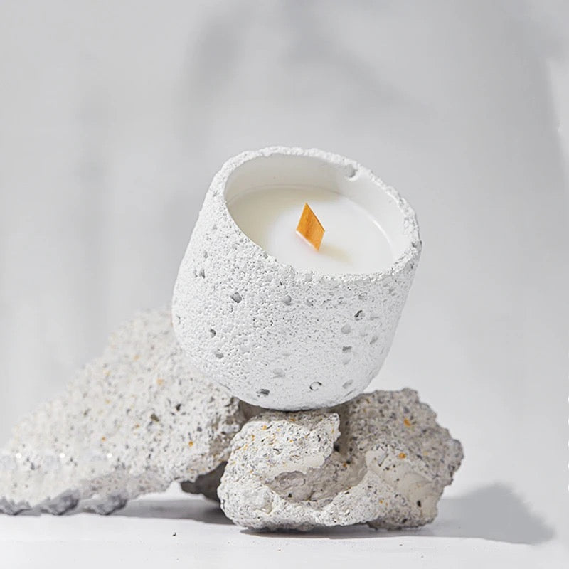 Concrete Candle With Wooden Wicker Pack Of 2