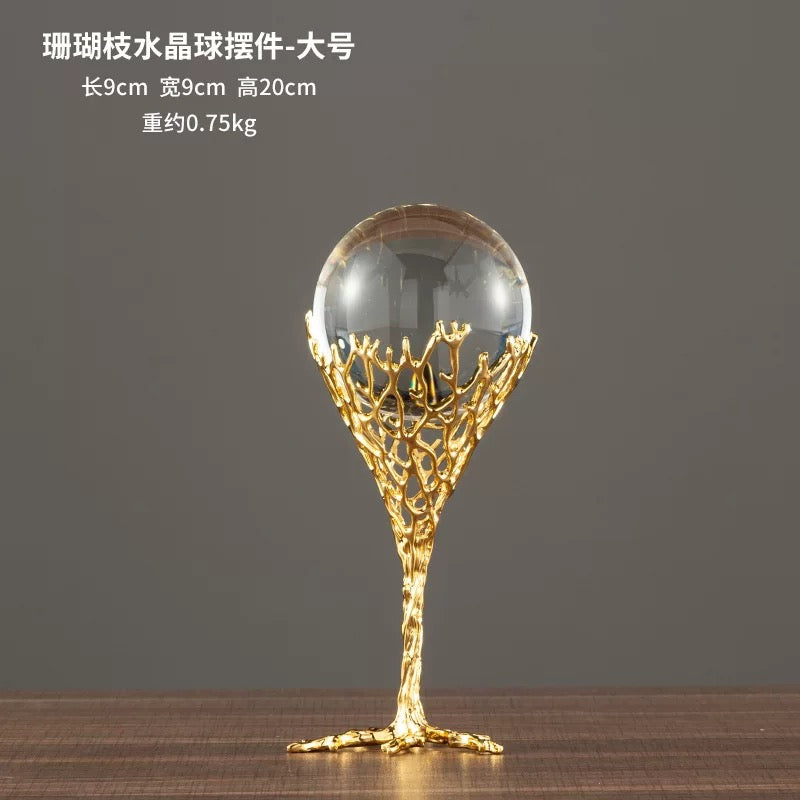 Set of 2 Crystal Ball Ornament Home Decor Gold