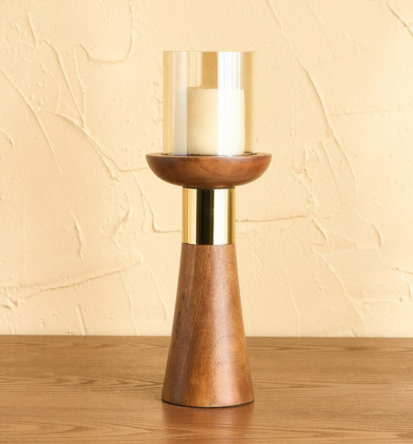 Decorative Candle Holder with Wooden Accent | Warm Refined Balance