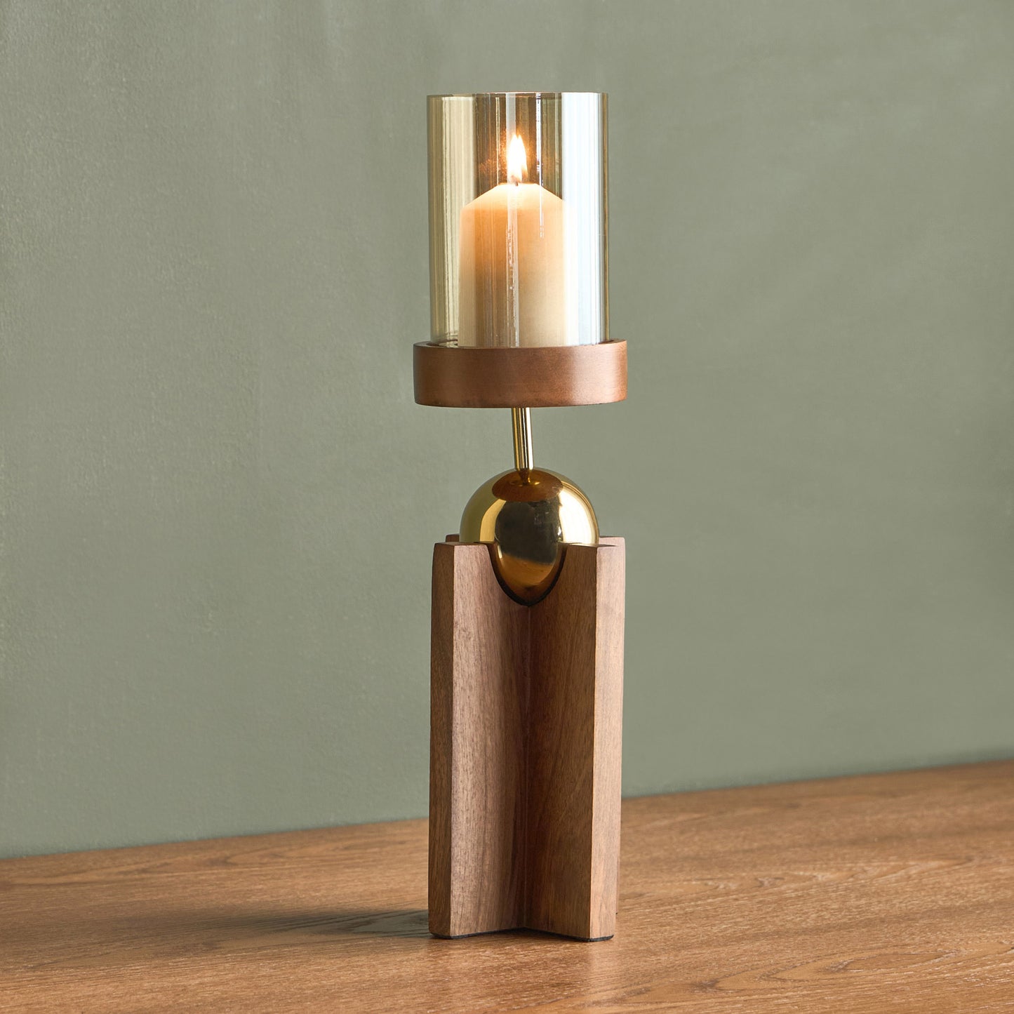 Elegant Decorative Candle Holder | Wood & Glass Design
