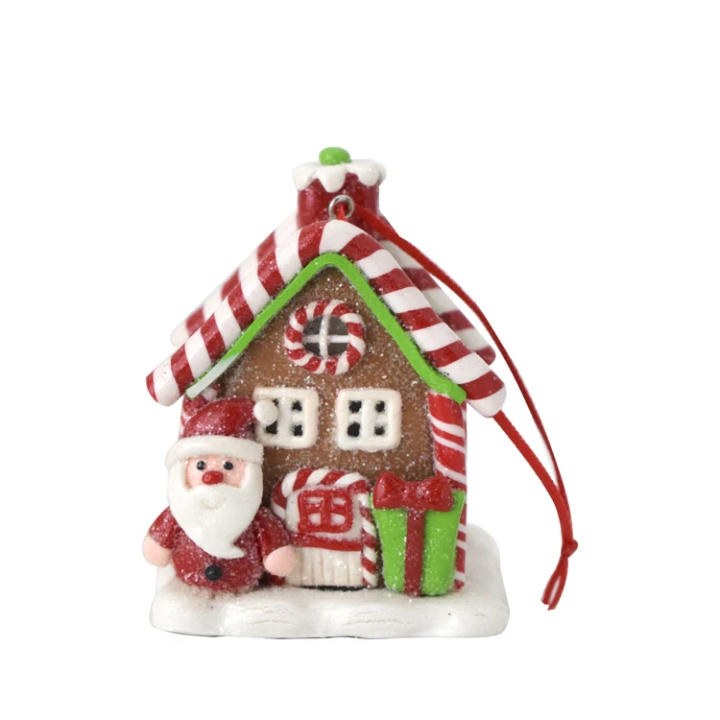 Illuminated Santa Gingerbread House Ornament