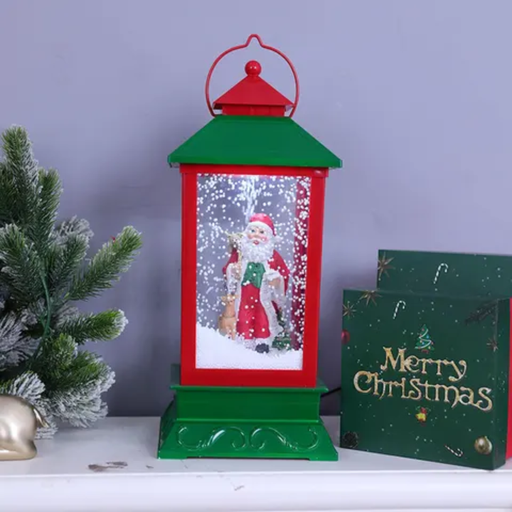 Santa Decorative Lantern with Music & Snow Effect