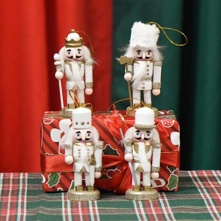 White & Gold Wooden Nutcracker Set of 4