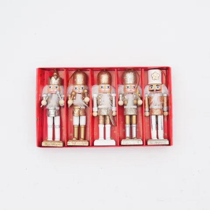 Gold & Silver Wooden Nutcracker Set of 5