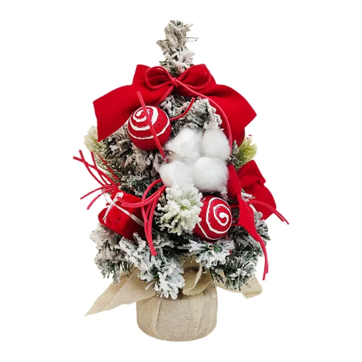 Mini Snowy Christmas Tree with Red Accents