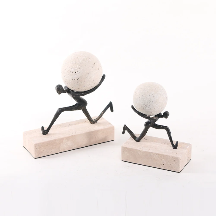 Marble Ball Sculpture with Metal Figure