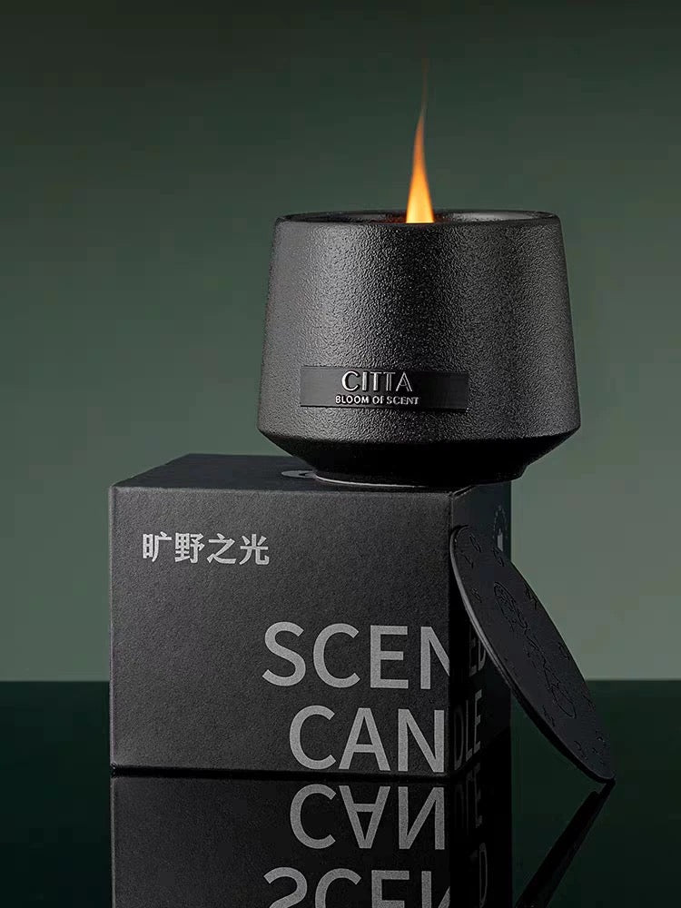 Black Candle With Wood Wicker Stick