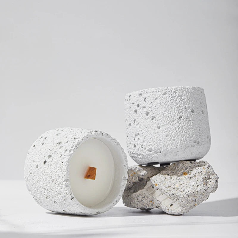 Concrete Candle With Wooden Wicker Pack Of 2