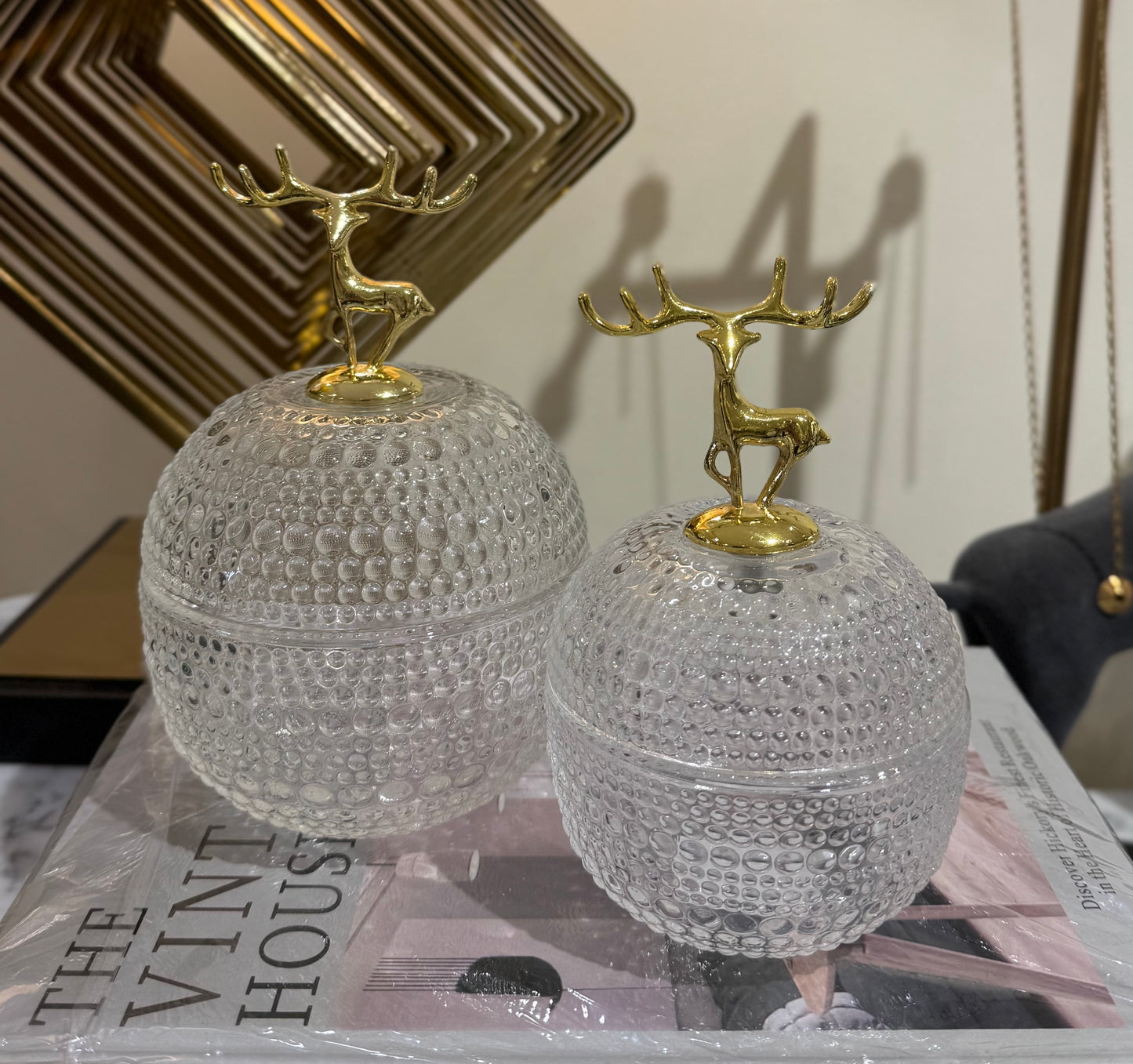 Set Of 2 Round Jars With Deers