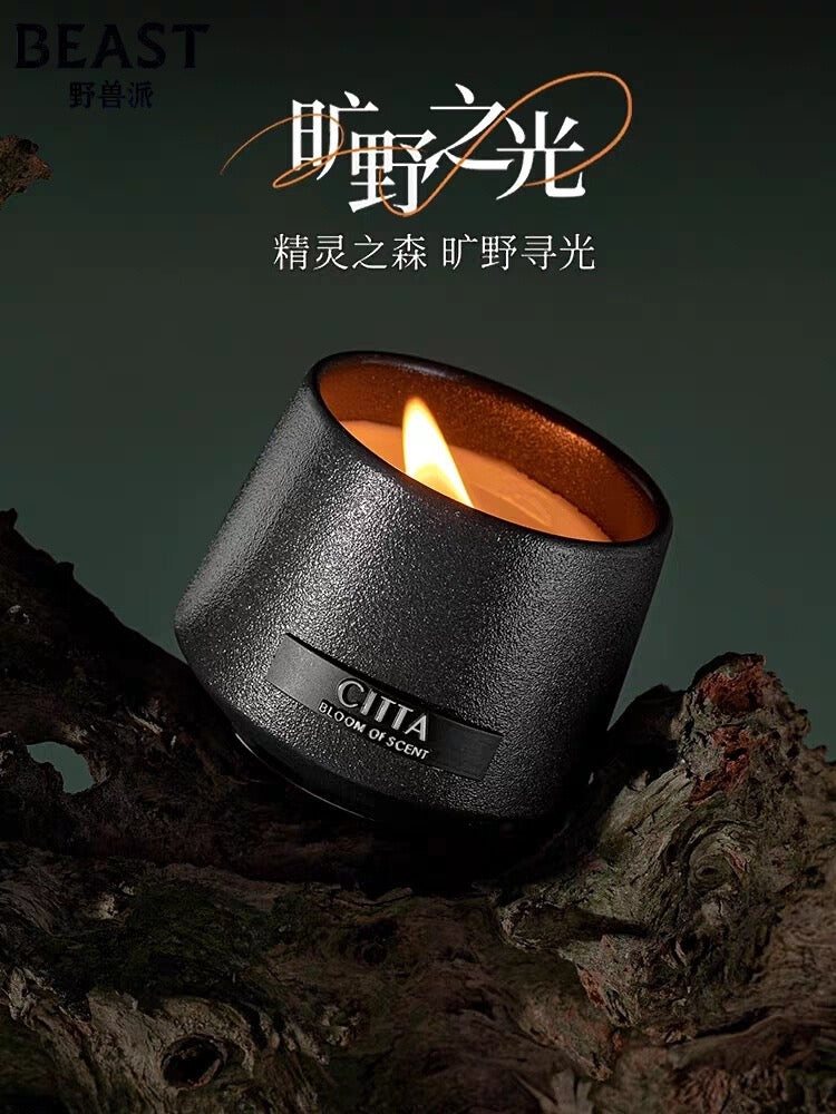 Black Candle With Wood Wicker Stick