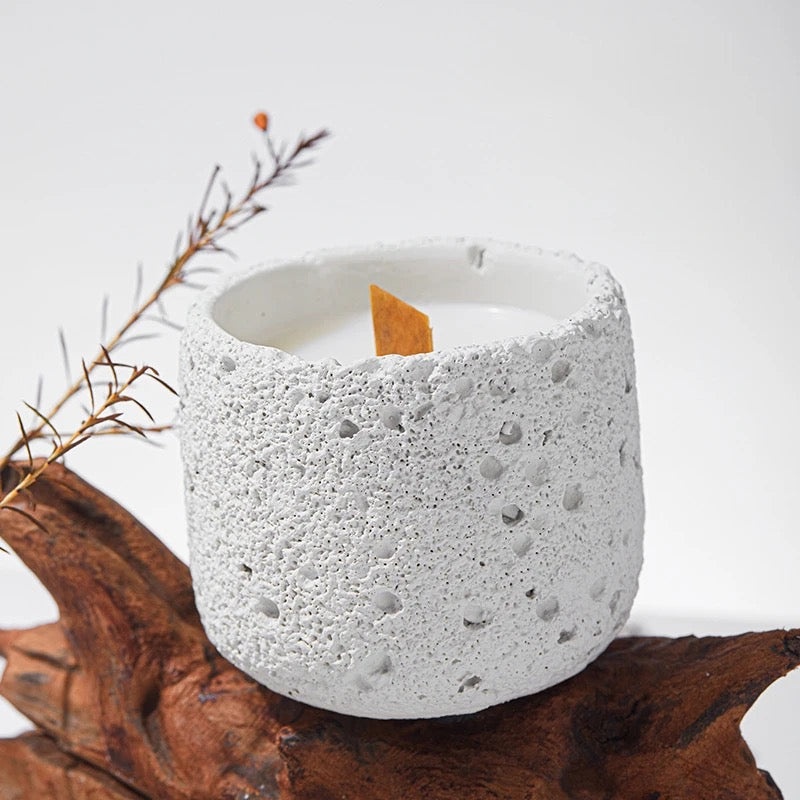 Concrete Candle With Wooden Wicker Pack Of 2