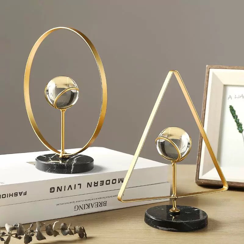 Set Of 3 Crystal Decor Object With Marble Base