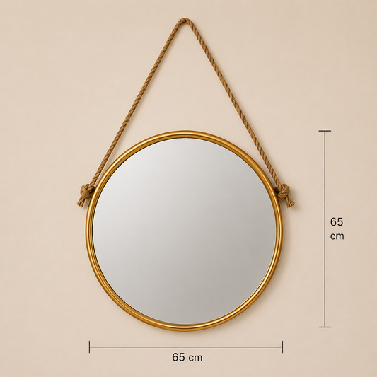 Round Gold Rope Hanging Mirror