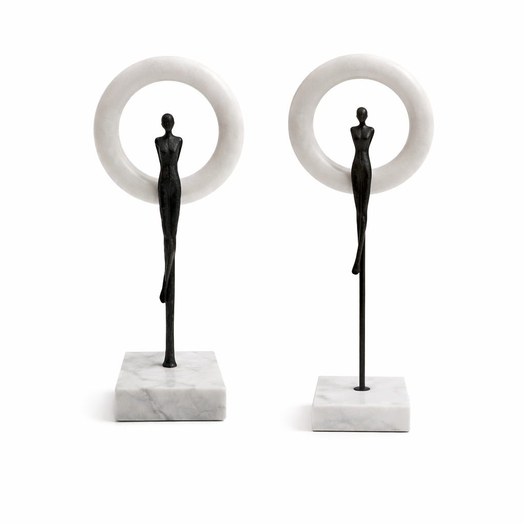 Modern Human Figure Sculpture with Circular Frame