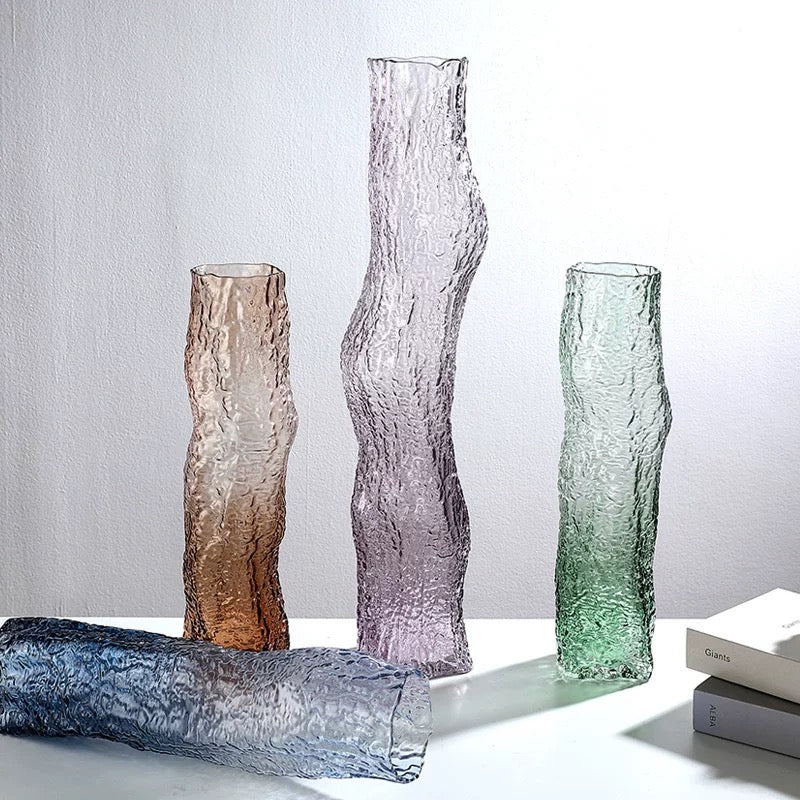 Set Of 3 Colored Glass Vases