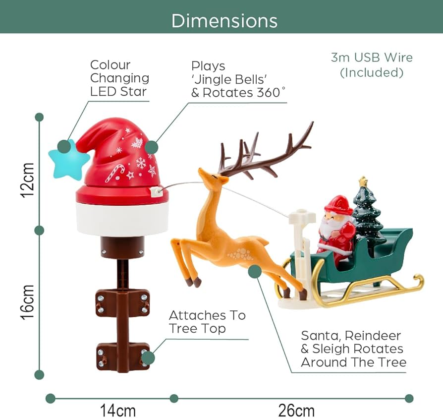 Animated Christmas Tree Topper with Santa β Music & Lights