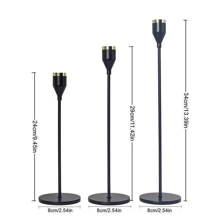 Set of 3 Candle Holders Black & Gold