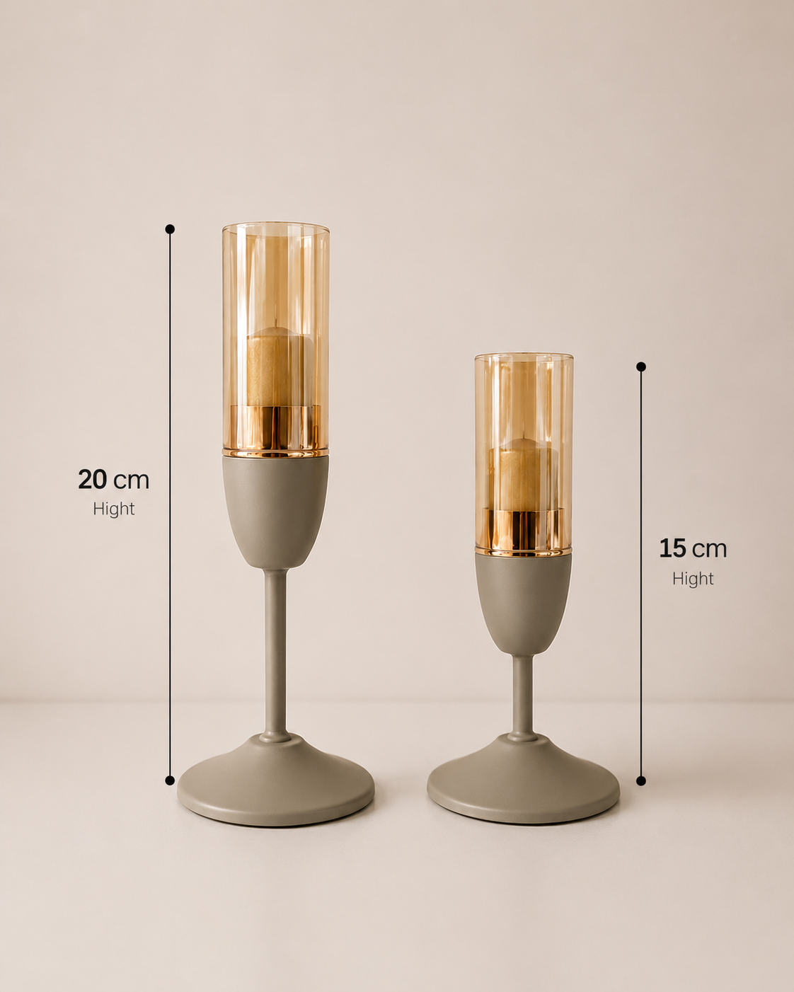 Modern Glass & Metal Candle Holder Set