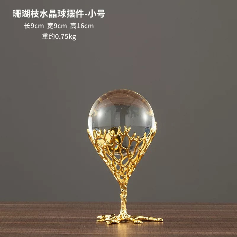 Set of 2 Crystal Ball Ornament Home Decor Gold
