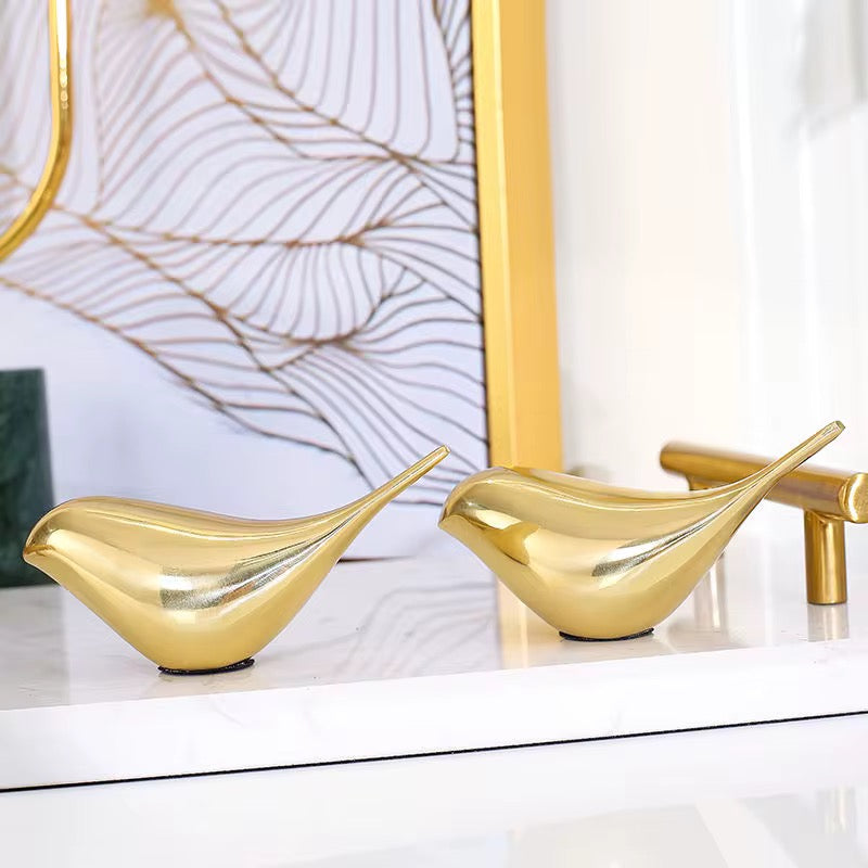 Set Of 2 Brass Bird Decor With Magnetic Base