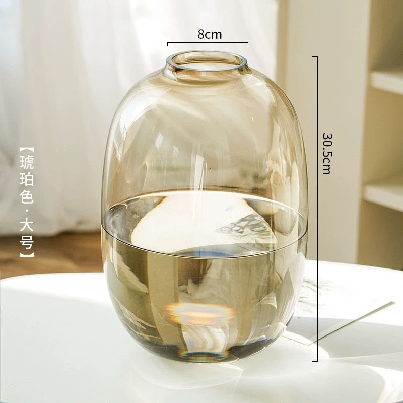 Set Of 2 Light Yellow Glass Vases