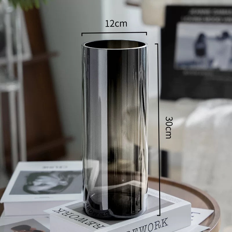 Set Of 3 Cylinder Black Vases