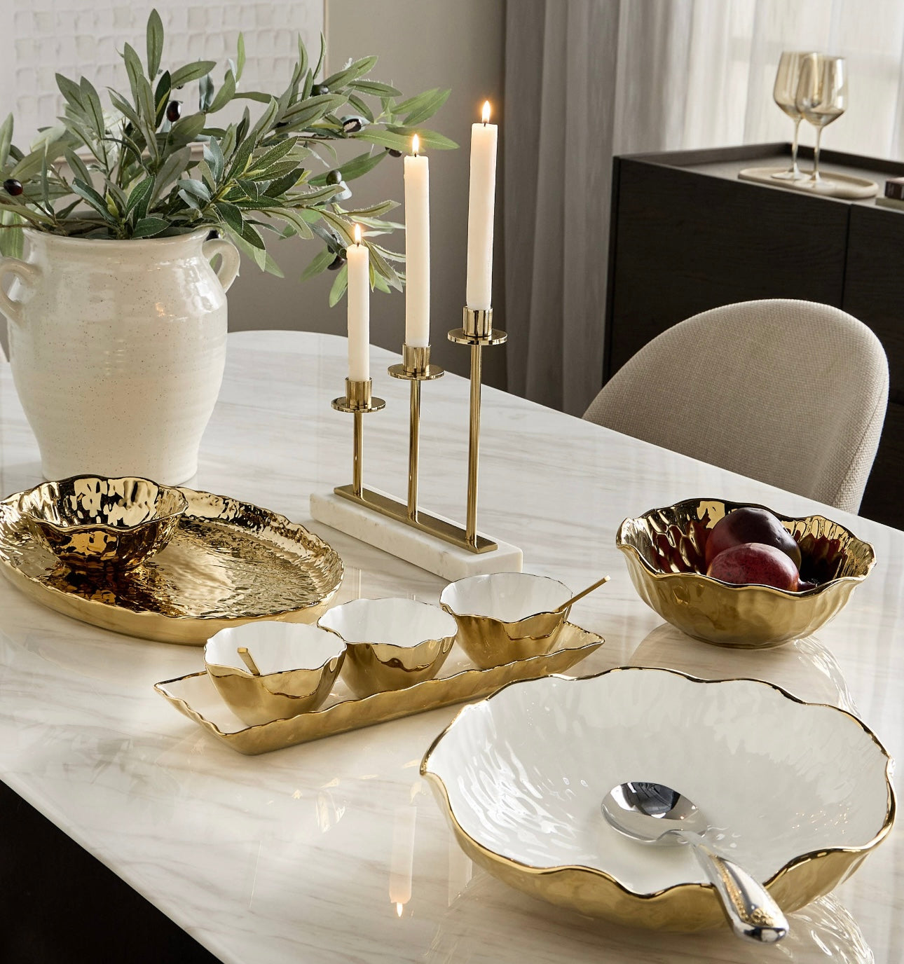 Luxurious Gold & Marble Candle Holder