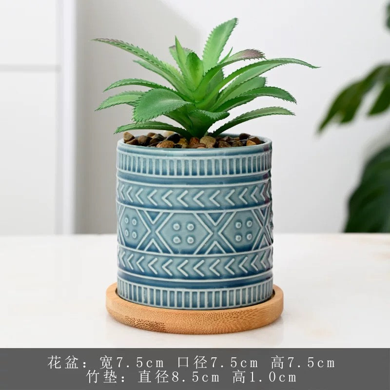 Pack Of 2 Ceramic Plant Without Wooden Coaster - Same Color