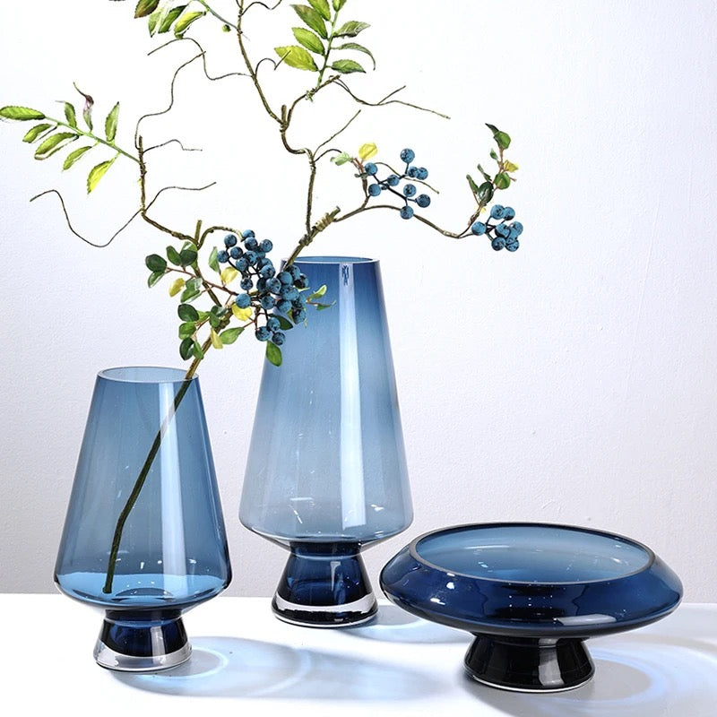 Bring Serenity Home with Timeless Glass Blue Vases Set Of 2 Sizes