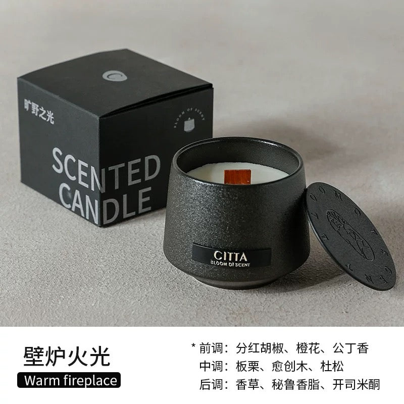 Black Candle With Wood Wicker Stick