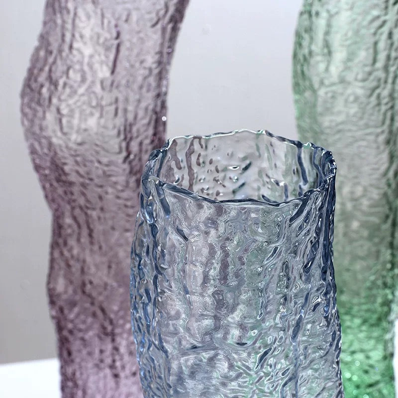 Set Of 3 Colored Glass Vases