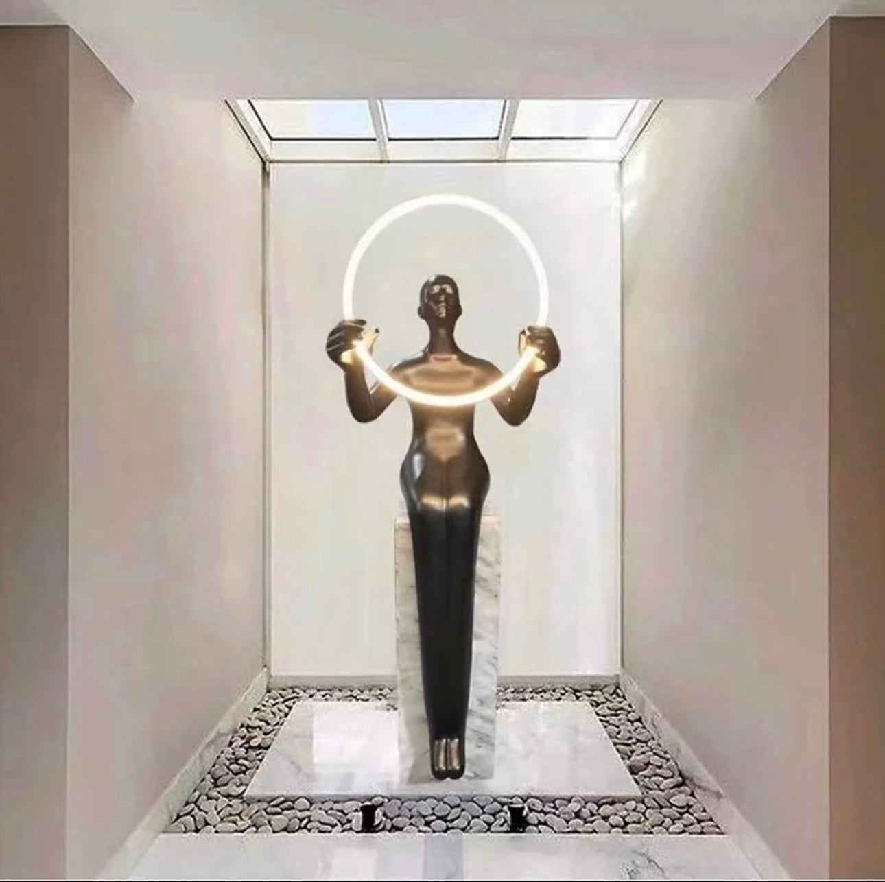 Led Lamp Sculpture Setting On A Metal Podium