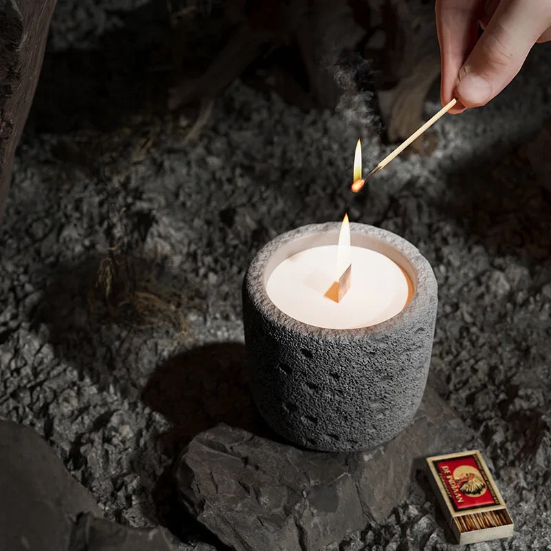 Concrete Candle With Wooden Wicker Pack Of 2