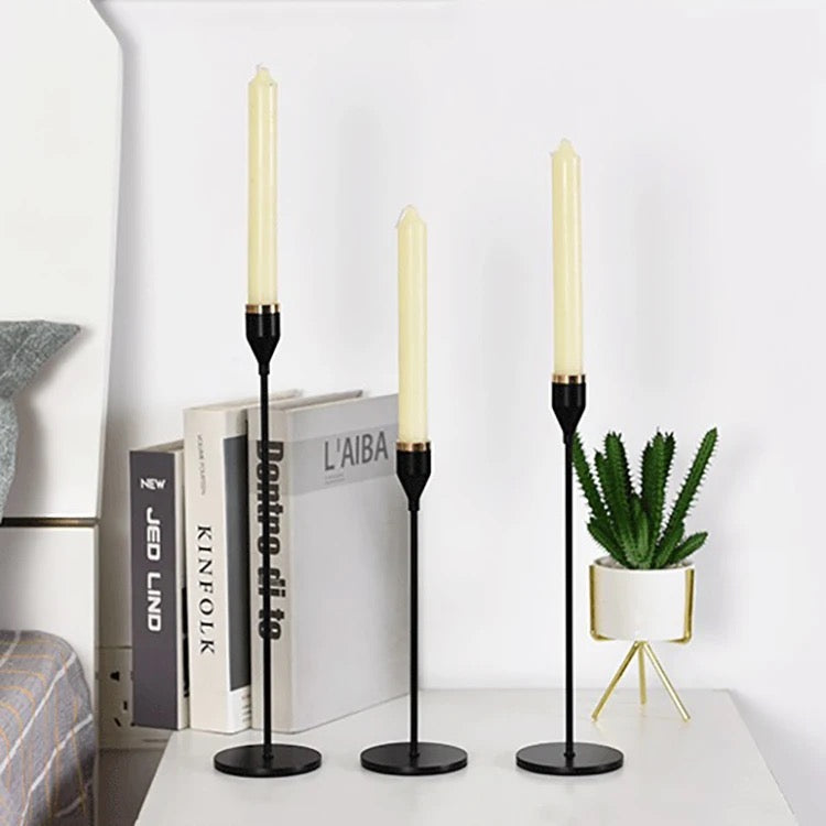 Set of 3 Candle Holders Black & Gold