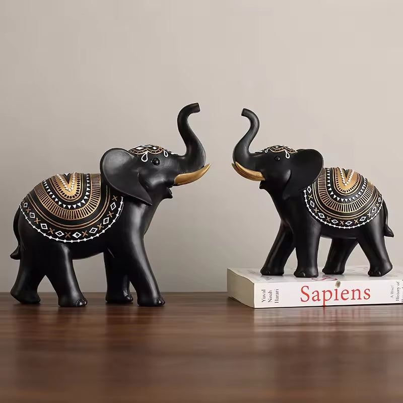Set Of 2 Elephants Resin Artwork