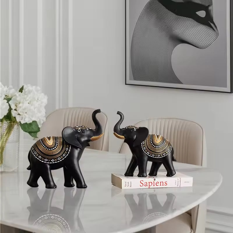 Set Of 2 Elephants Resin Artwork