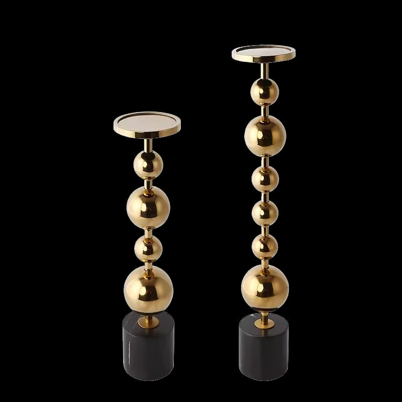 Set Of 2 Candle Holder Stainless Steel With Marble Base