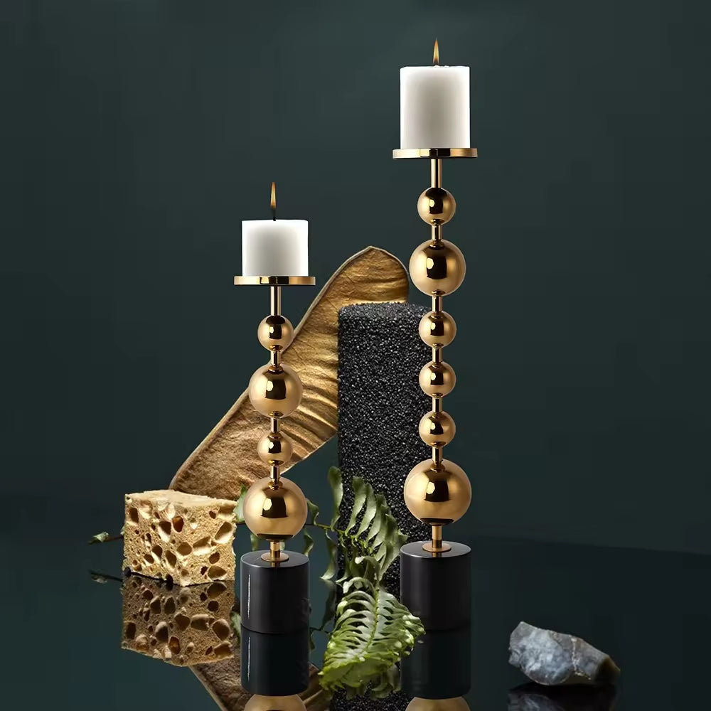 Set Of 2 Candle Holder Stainless Steel With Marble Base