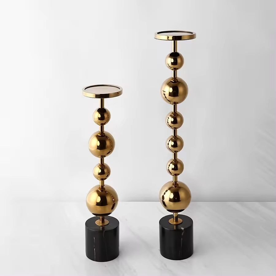 Set Of 2 Candle Holder Stainless Steel With Marble Base