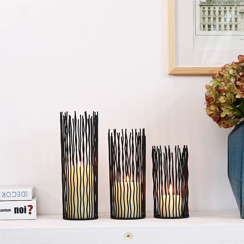 Set Of 3 Metal Candle Holders - Black