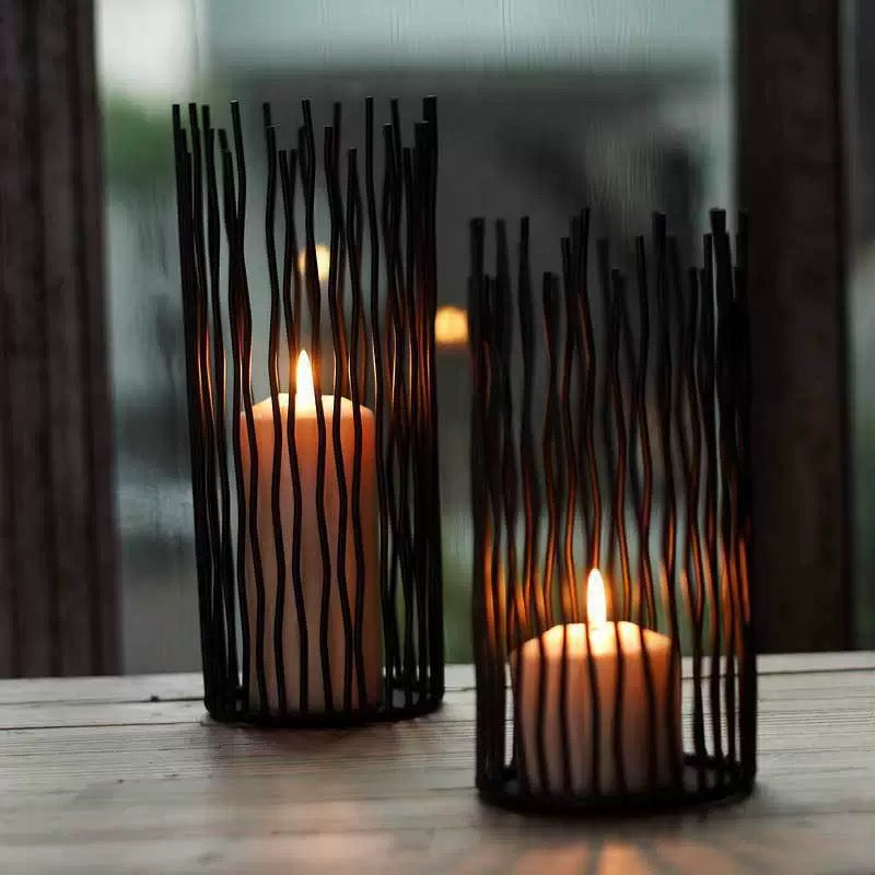 Set Of 3 Metal Candle Holders - Black
