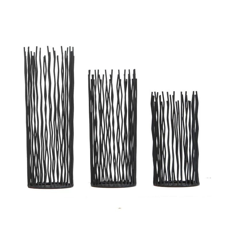 Set Of 3 Metal Candle Holders - Black