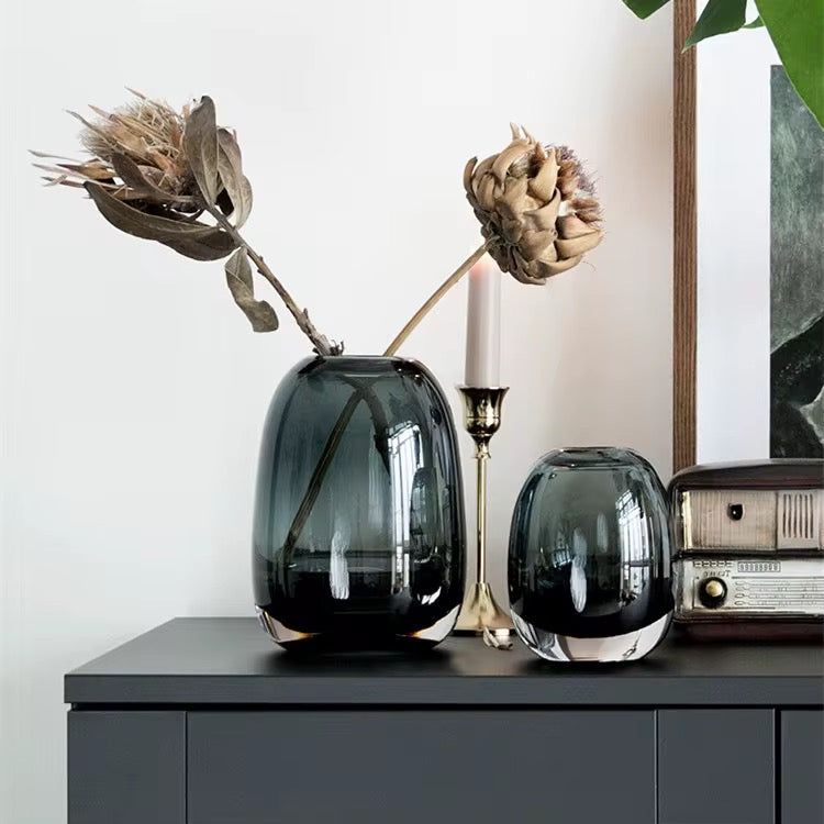 Modern Elegance Smoked Glass Vases - Set Of 2