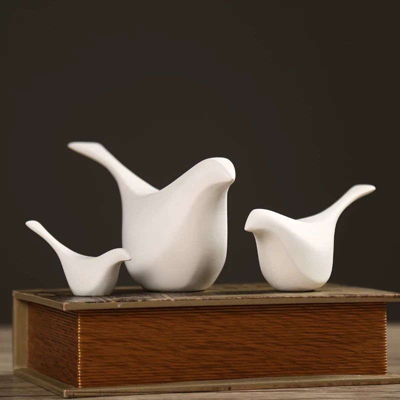 Serenity Birds – Minimalist White Ceramic Sculptures (Set of 3)