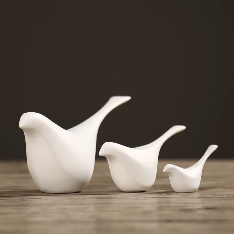 Serenity Birds – Minimalist White Ceramic Sculptures (Set of 3)