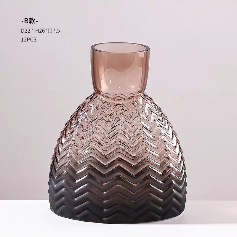 Smoky Chevron Glass Vase – Modern Artistic Accent (set of 2)
