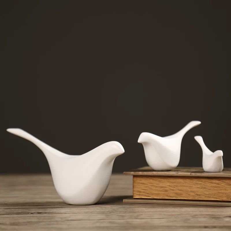 Serenity Birds – Minimalist White Ceramic Sculptures (Set of 3)