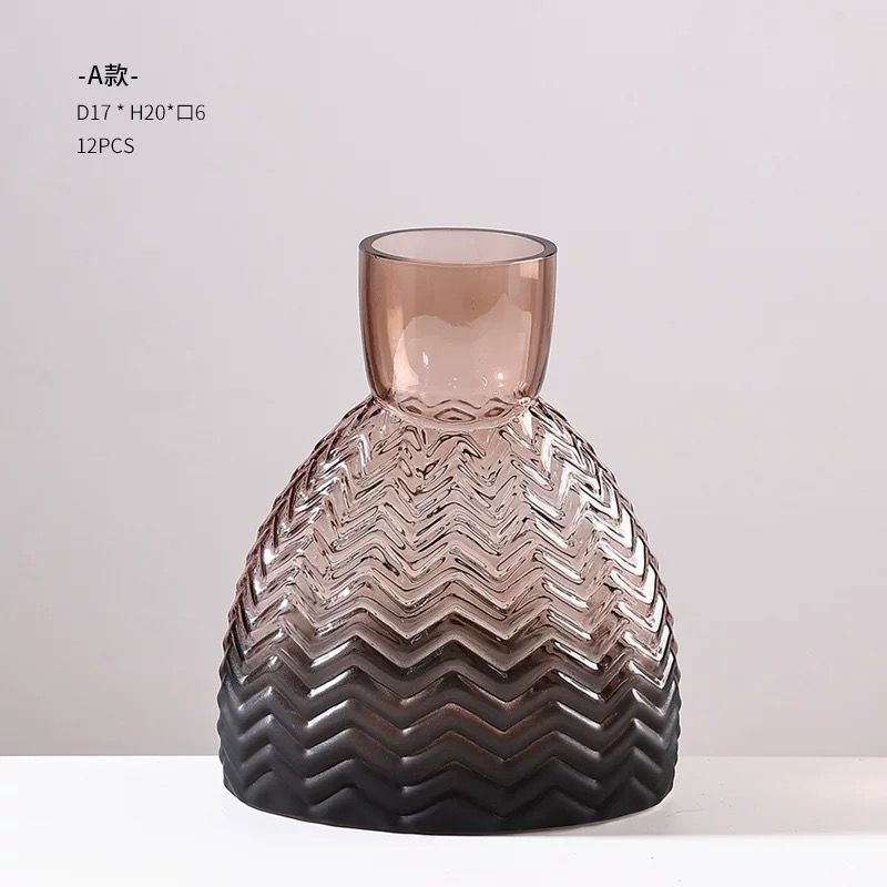 Smoky Chevron Glass Vase – Modern Artistic Accent (set of 2)