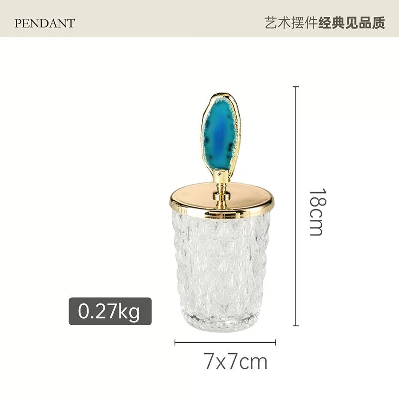 Set of 2 Crystal Glass With Agate Stone